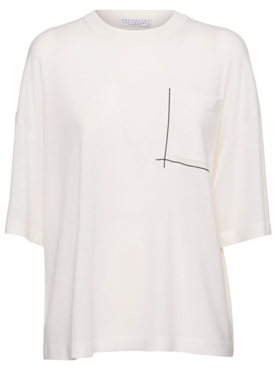 Brunello Cucinelli: Wool & cashmere short sleeve sweater - women_0 | Luisa Via Roma