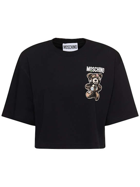 Moschino: コットンジャージークロップドTシャツ - women_0 | Luisa Via Roma