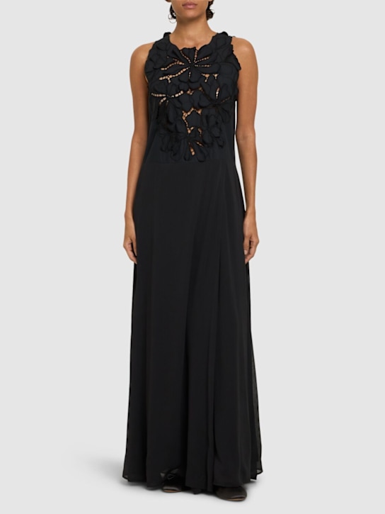 Forte_forte: En fleur embroidered long dress - Black - women_1 | Luisa Via Roma