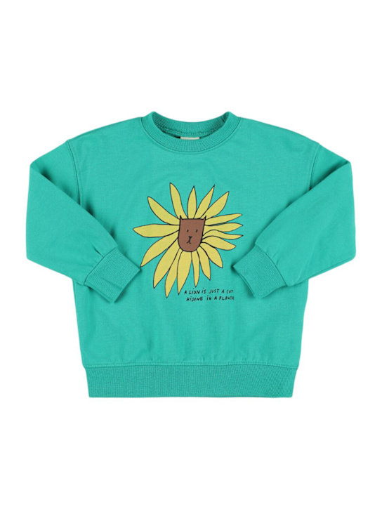 Jellymallow: ライオン柄 コットンクルーネックスウェットシャツ - グリーン - kids-boys_0 | Luisa Via Roma