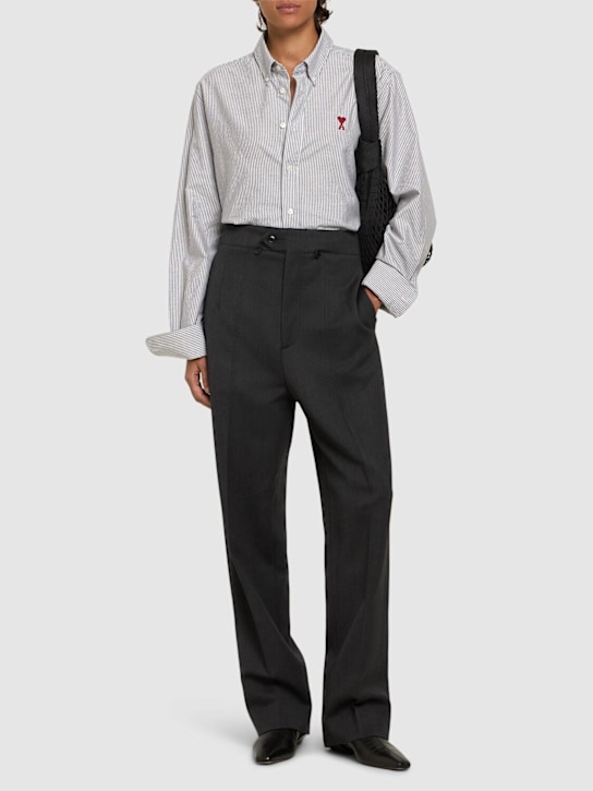 AMI Paris: Adc striped cotton oxford shirt - Black/White - women_1 | Luisa Via Roma