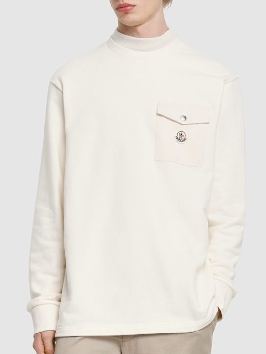 Moncler: Cotton sweatshirt with pocket - White - men_2 | Luisa Via Roma