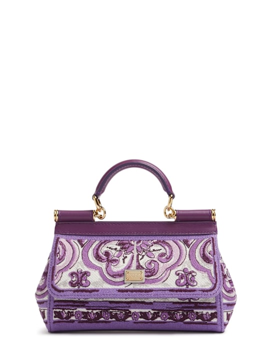 Dolce&Gabbana: Small Sicily elongated printed bag - Maiolica Viola - women_0 | Luisa Via Roma