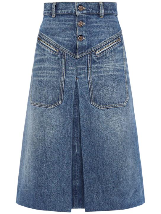 Chloé: Cotton denim midi skirt - Blue - women_0 | Luisa Via Roma
