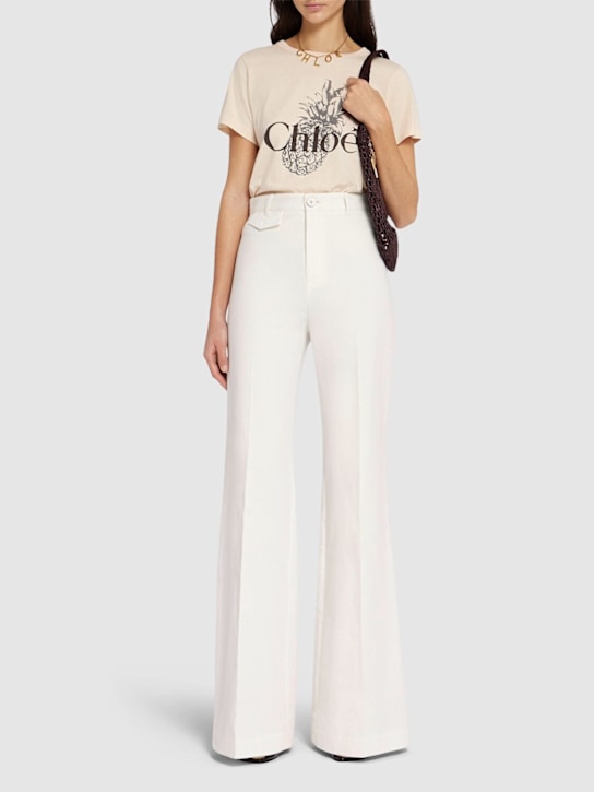 Chloé: High rise cotton flared pants - White - women_1 | Luisa Via Roma