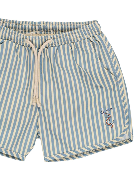 Konges Sløjd: Short de bain en lycra à rayures - Blanc/Bleu - kids-boys_1 | Luisa Via Roma