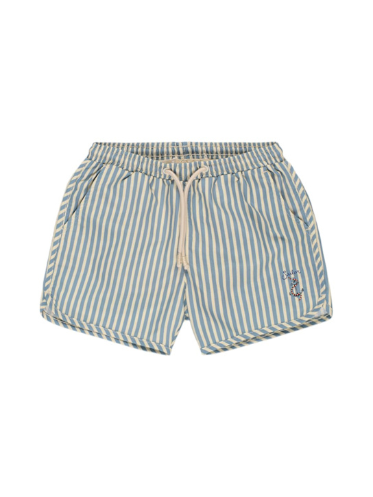 Konges Sløjd: Short de bain en lycra à rayures - Blanc/Bleu - kids-boys_0 | Luisa Via Roma