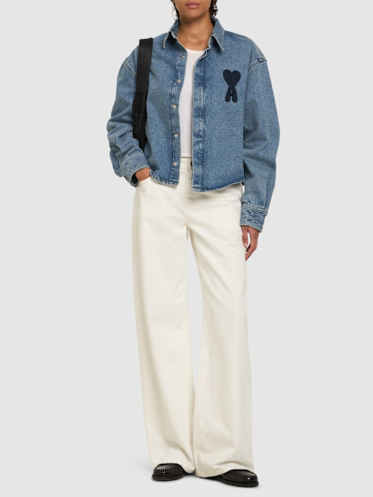 AMI Paris: Adc logo cropped cotton denim shirt - women_1 | Luisa Via Roma