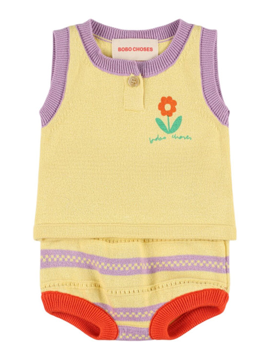 Bobo Choses: Cotton knit top & shorts - ペールイエロー - kids-girls_0 | Luisa Via Roma