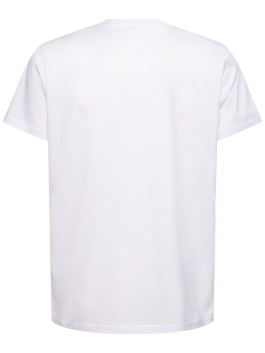 Moncler: Double logo patch cotton t-shirt - Optic White - men_3 | Luisa Via Roma