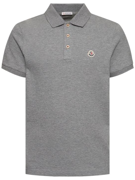 Moncler: Logo patch cotton polo shirt - Grey - men_0 | Luisa Via Roma