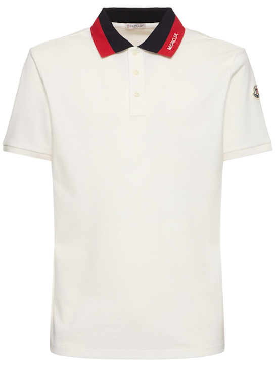 Moncler: Embroidered logo cotton polo shirt - men_0 | Luisa Via Roma