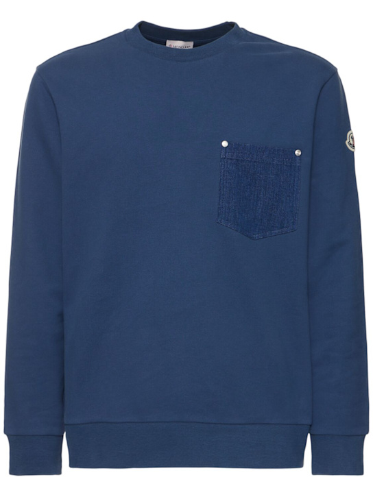 Moncler: Cotton & denim sweatshirt - Blue - men_0 | Luisa Via Roma