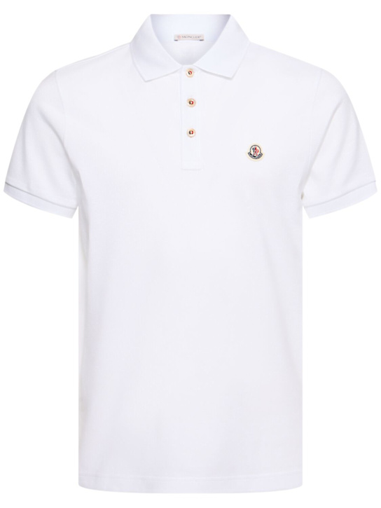 Moncler: Logo patch cotton polo shirt - men_0 | Luisa Via Roma