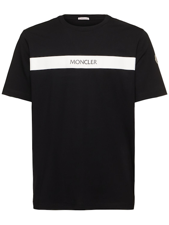 Moncler: Rubberised logo cotton t-shirt - Black - men_0 | Luisa Via Roma