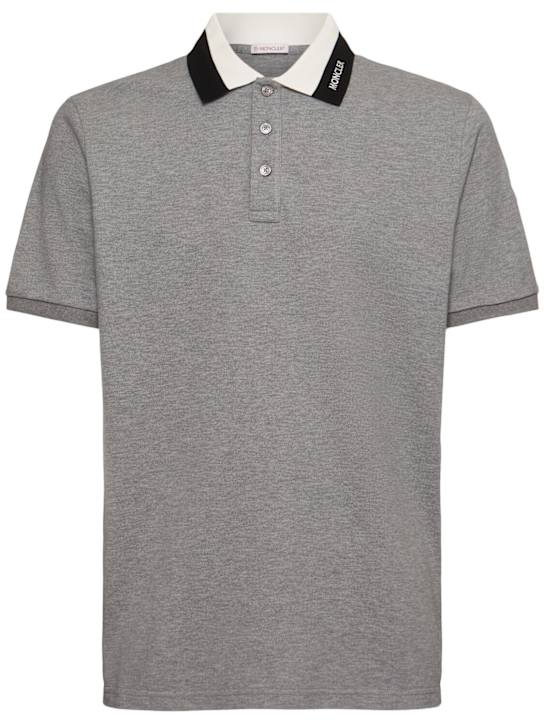 Moncler: Embroidered logo cotton polo shirt - Grey - men_0 | Luisa Via Roma