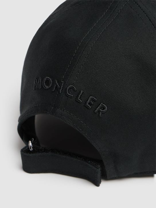 Moncler: Logo cotton gabardine baseball cap - Black - men_3 | Luisa Via Roma