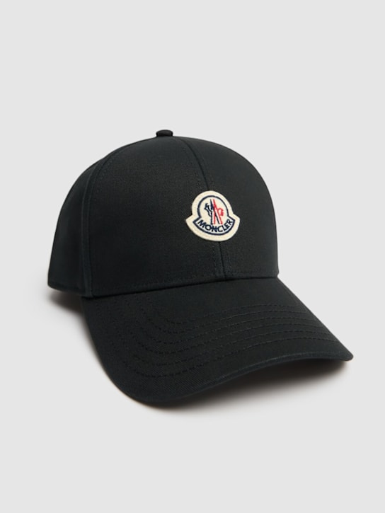 Moncler: Logo cotton gabardine baseball cap - Black - men_2 | Luisa Via Roma