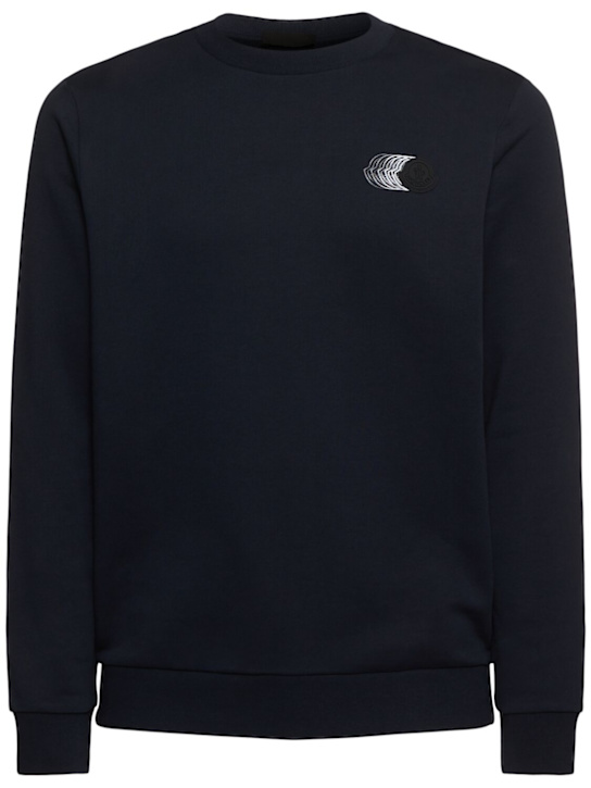 Moncler: Faded logo cotton sweatshirt - Mavi - men_0 | Luisa Via Roma