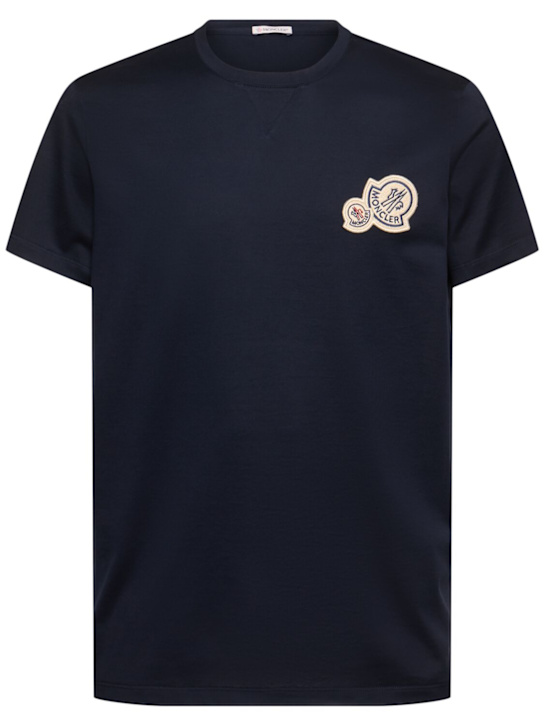 Moncler: Double logo patch cotton t-shirt - men_0 | Luisa Via Roma