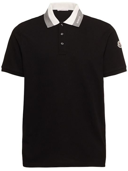 Moncler: Embroidered logo cotton polo shirt - Black - men_0 | Luisa Via Roma