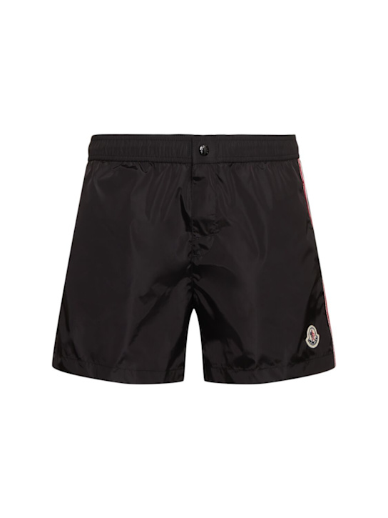 Moncler: Tricolour trimmed nylon swim shorts - Black - men_0 | Luisa Via Roma