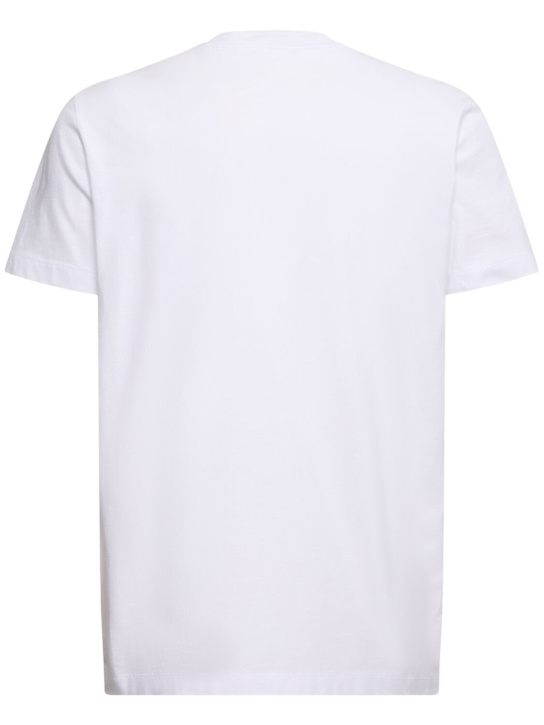 Moncler: Flocked logo cotton t-shirt - White - men_3 | Luisa Via Roma