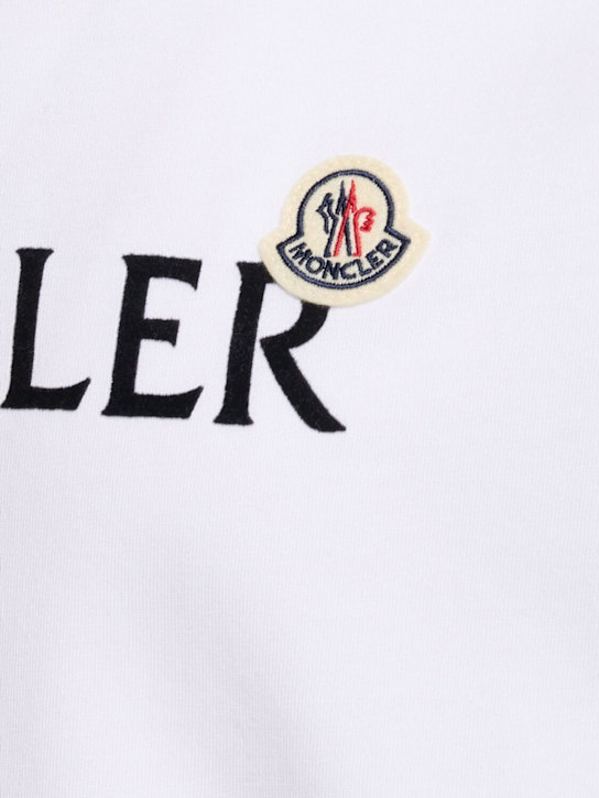 Moncler: Flocked logo cotton t-shirt - White - men_4 | Luisa Via Roma