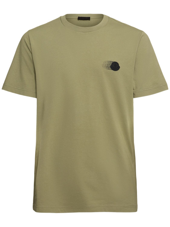 Moncler: Faded logo cotton t-shirt - Sage Green - men_0 | Luisa Via Roma