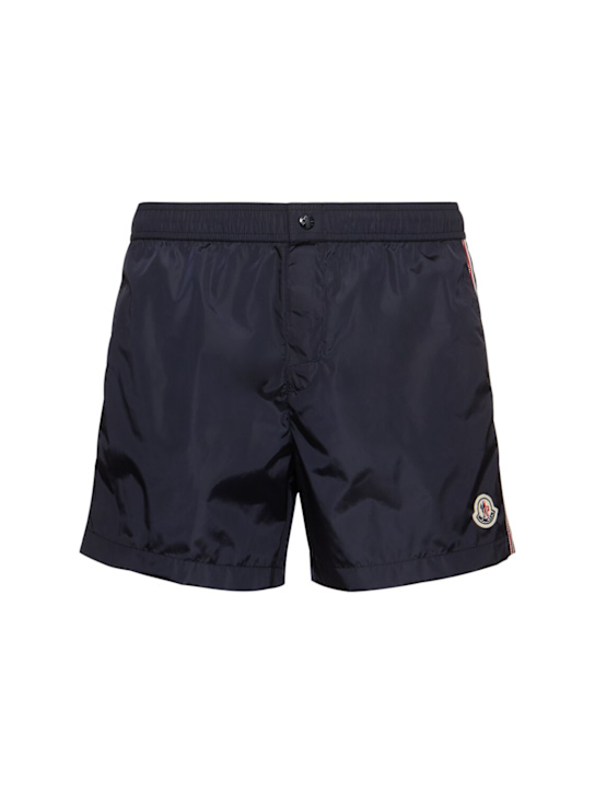 Moncler: Tricolour trimmed nylon swim shorts - Navy - men_0 | Luisa Via Roma