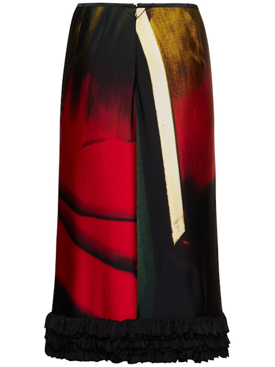 Jil Sander: Printed shiny viscose blend midi skirt - Black/Red - women_3 | Luisa Via Roma