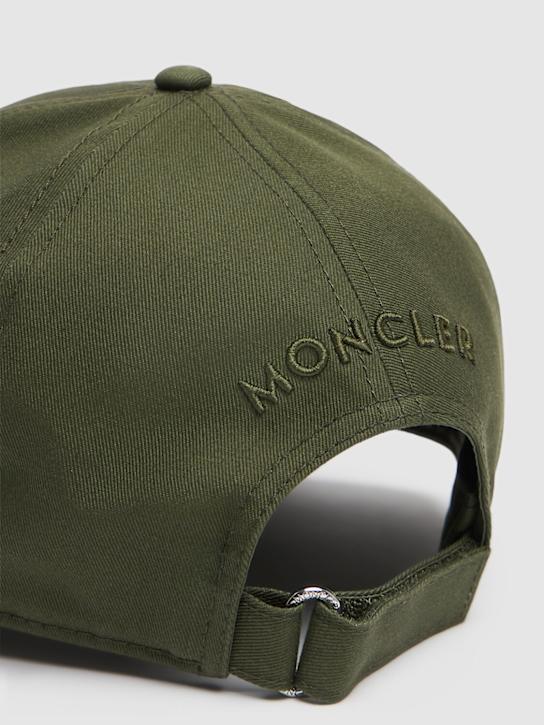 Moncler: Logo cotton gabardine baseball cap - Olive Green - men_3 | Luisa Via Roma