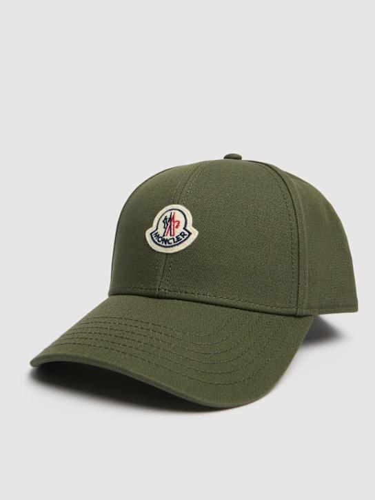Moncler: Logo cotton gabardine baseball cap - Olive Green - men_2 | Luisa Via Roma