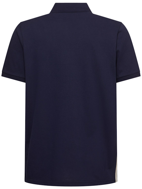 Moncler: Striped cotton piquet polo shirt - Dark Blue - men_3 | Luisa Via Roma