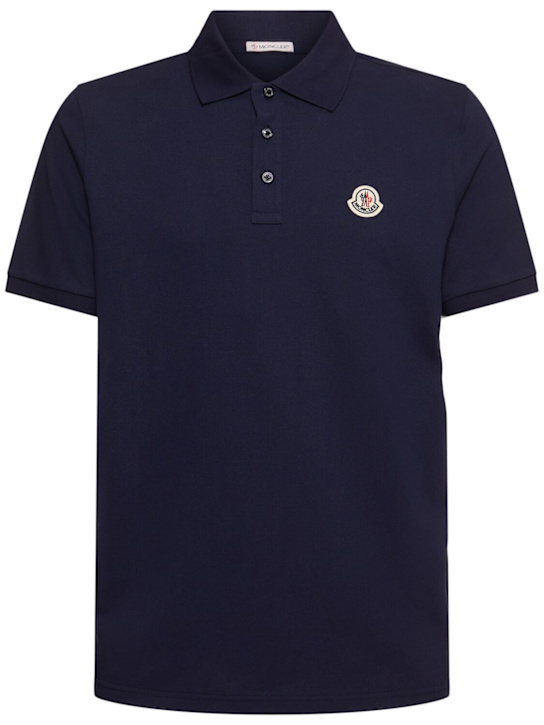 Moncler: Striped cotton piquet polo shirt - Dark Blue - men_0 | Luisa Via Roma