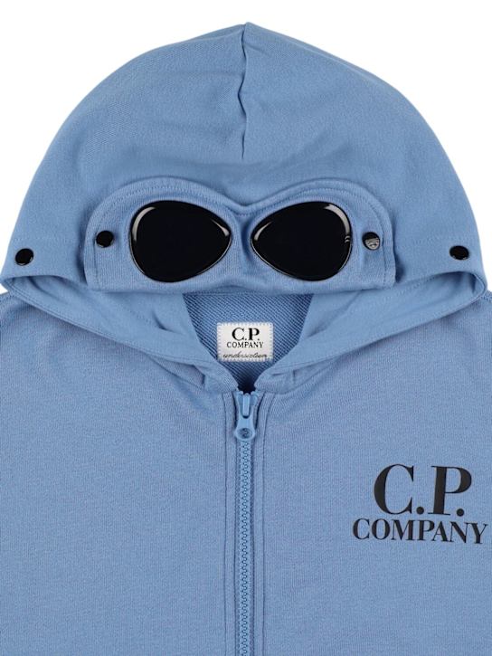 C.P. Company: Logo print cotton zip-up sweatshirt - Blue - kids-boys_1 | Luisa Via Roma