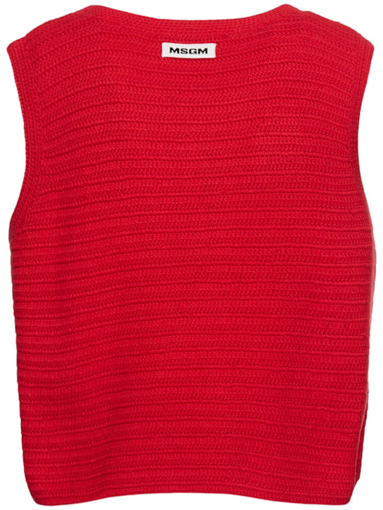MSGM: Cotton knit top - Red - women_3 | Luisa Via Roma