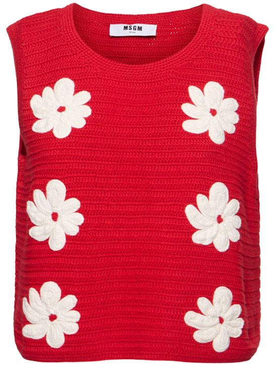 MSGM: Cotton knit top - Red - women_0 | Luisa Via Roma