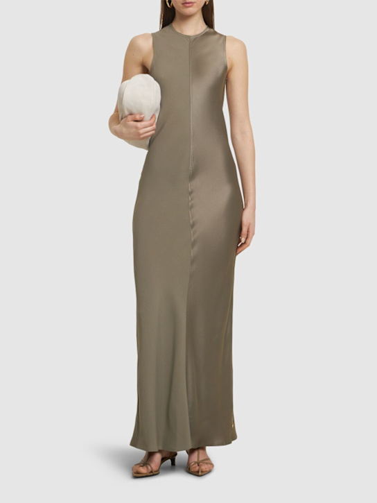 Viscose blend crepe long dress - Thumbnail 2