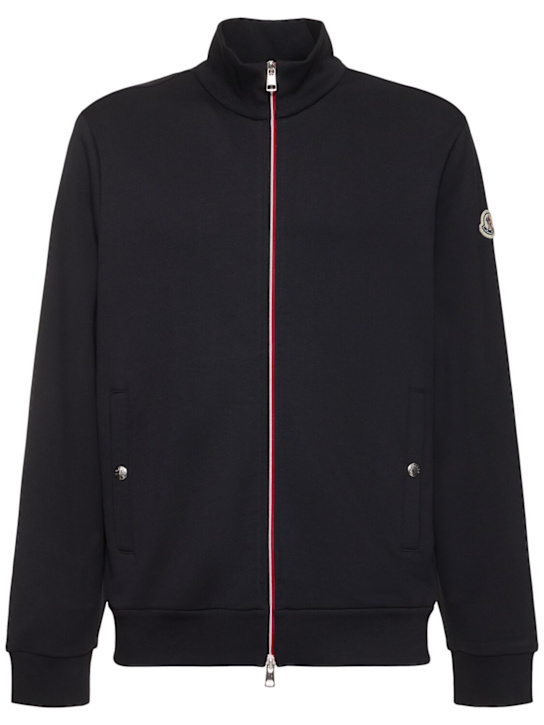 Moncler: Tricolor cotton zip-up sweatshirt - Midnight Blue - men_0 | Luisa Via Roma