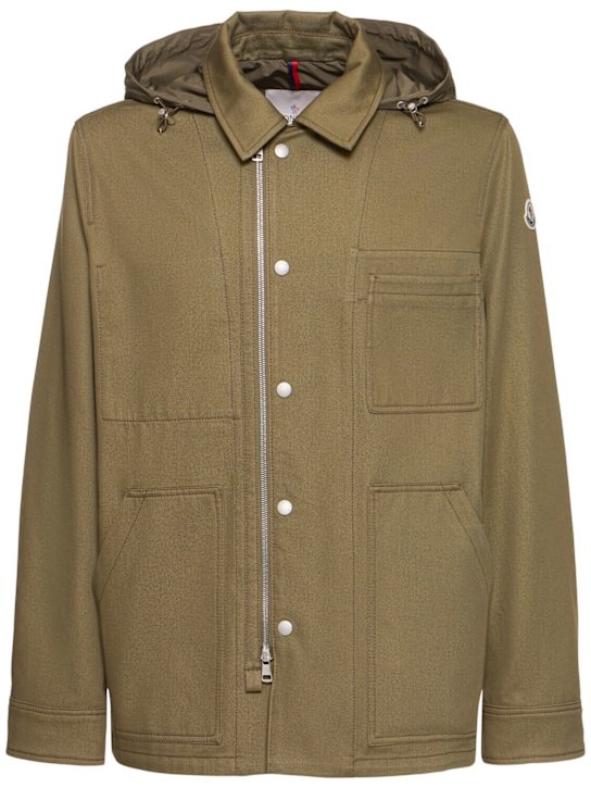 Moncler: Guerledan hooded cotton shirt jacket - Olive Green - men_0 | Luisa Via Roma