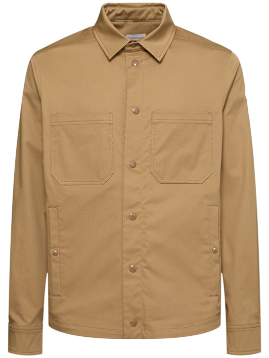 Moncler: Cotton blend gabardine shirt jacket - Beige - men_0 | Luisa Via Roma