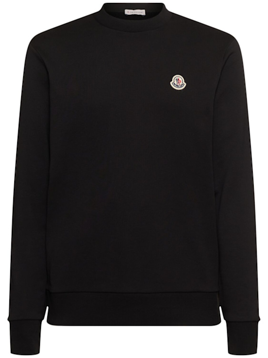 Moncler: Logo patch cotton sweatshirt - Black - men_0 | Luisa Via Roma