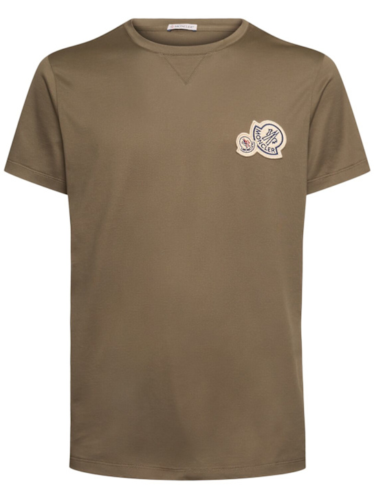 Moncler: Double logo patch cotton t-shirt - Green - men_0 | Luisa Via Roma