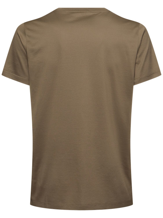 Moncler: Double logo patch cotton t-shirt - Green - men_3 | Luisa Via Roma