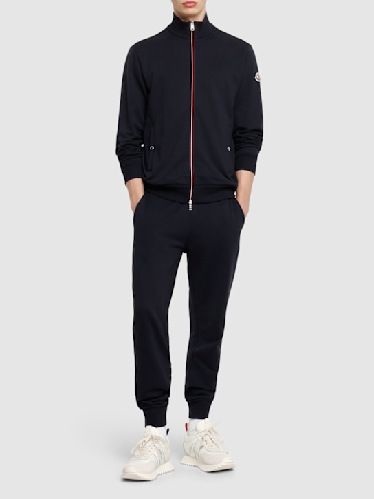 Moncler: Tricolor cotton zip-up sweatshirt - Midnight Blue - men_1 | Luisa Via Roma