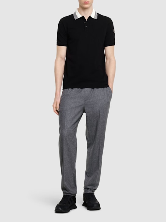 Moncler: Embroidered logo cotton polo shirt - Black - men_1 | Luisa Via Roma
