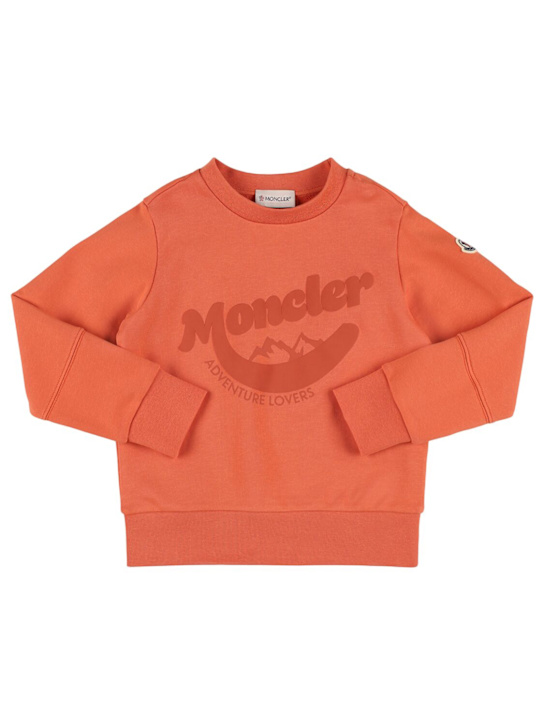 Moncler: ロゴ コットンフリース クルーネックスウェットシャツ - kids-boys_0 | Luisa Via Roma