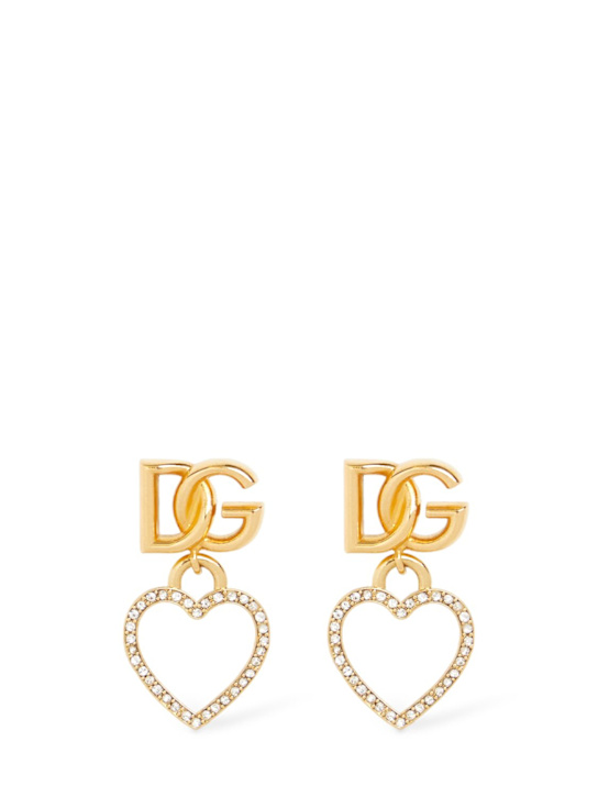 Dolce&Gabbana: Heart crystal clip-on earrings - Gold - women_0 | Luisa Via Roma
