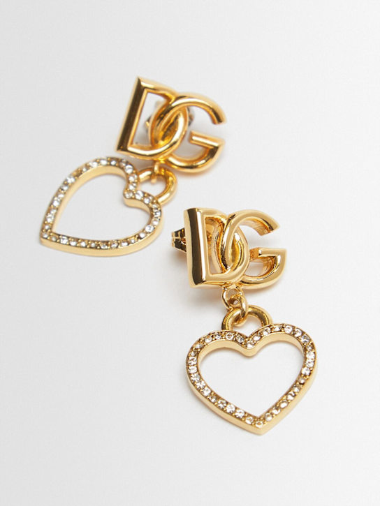 Dolce&Gabbana: Heart crystal clip-on earrings - Gold - women_1 | Luisa Via Roma